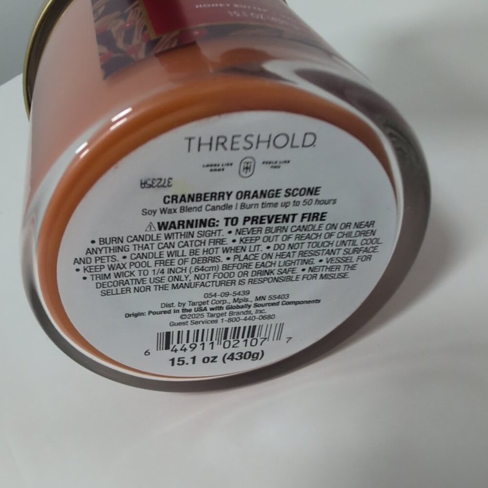 NEW Threshold Cranberry Orange Scone Soy Wax Lidded Jar Candle Two-Wick 15.1 oz - Picture 2 of 3